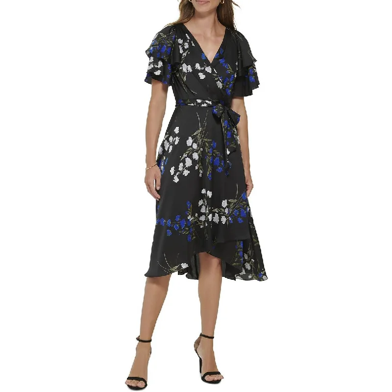 Deal of the Week DKNY Womens Petites Floral Surplice Sheath Dress