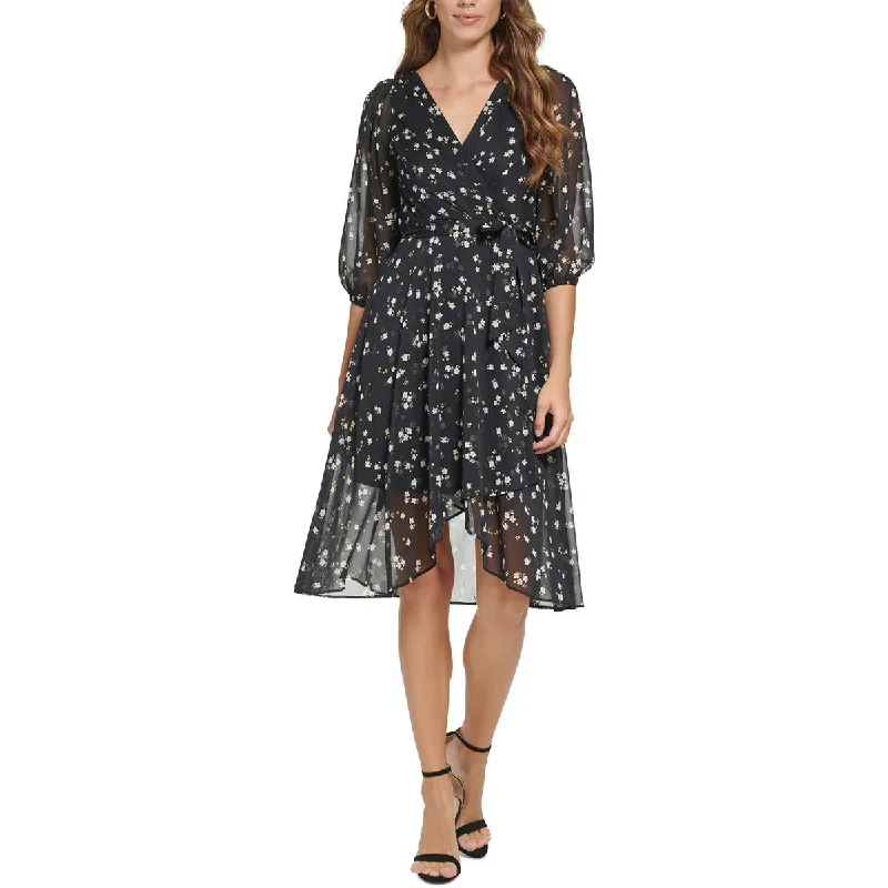 Weekend Special Shopping Event DKNY Womens Petites Floral Hi-Low Midi Dress
