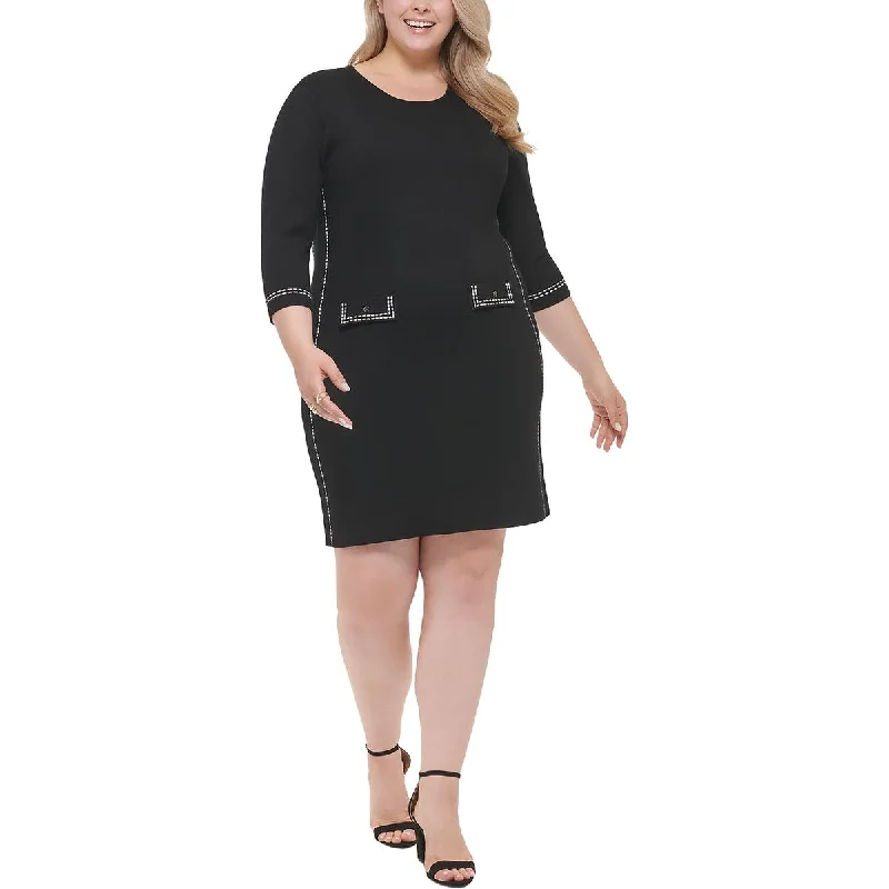 Weekend Only Steals DKNY Womens Plus Contrast Trim Mini Sweaterdress