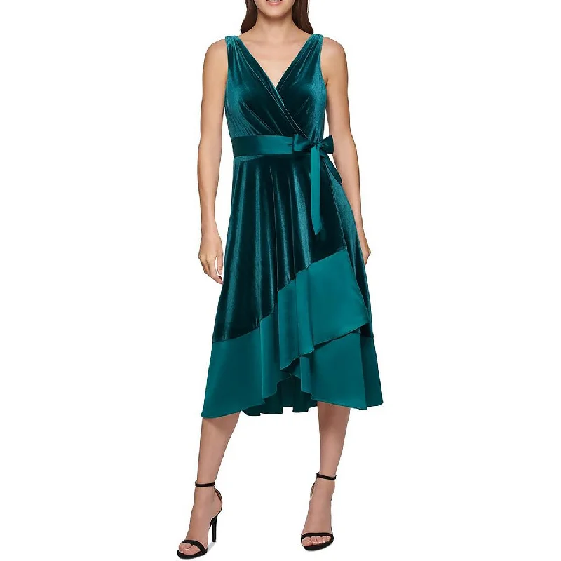 Weekend Deal Fever DKNY Womens Velvet Midi Wrap Dress