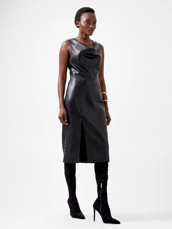 Limited Time Bargain Elettra Recycled PU Cowl Neck Sleeveless Midi Dress