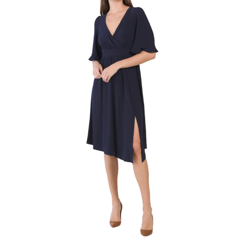 Weekend Exclusive Discounts ELIZA J Elbow Sleeve V-Neck Front Slit Asymmetric Party Cocktail Midi Dress