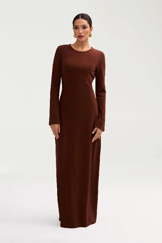 Massive Sale Event Ella Ribbed Split Cuff Maxi Dress - Chocolate