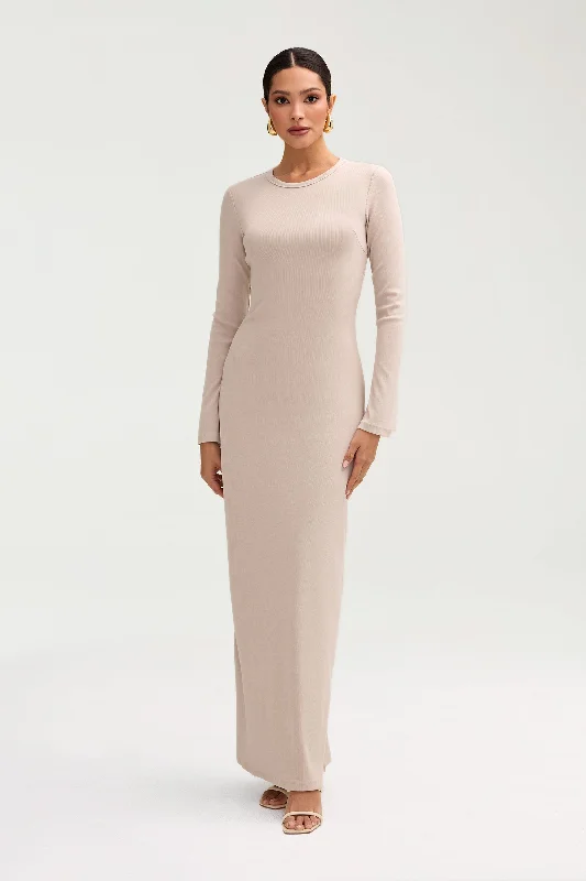 Price Cut Alert Ella Ribbed Split Cuff Maxi Dress - Cloud