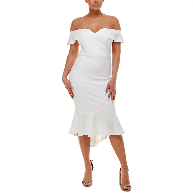 Shop & Get More Emerald Sundae Womens Juniors Off-The-Shoulder Cocktail Midi Dress