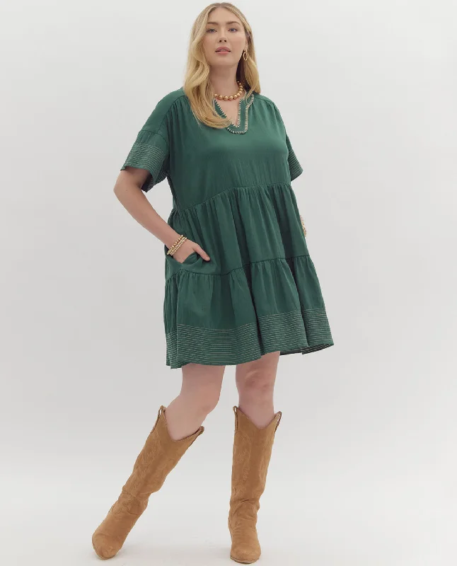 Special Offers Plus Short Sleeve V-Neck Tiered Dress
