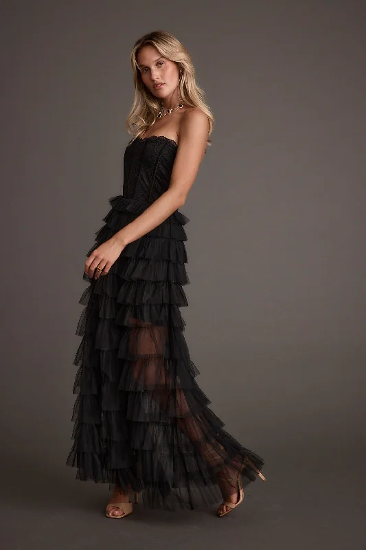 Weekend Price Slash Esme Black Tulle Strapless Maxi Dress