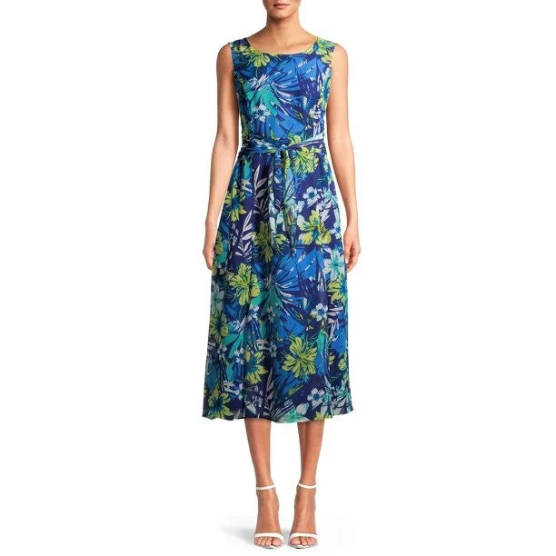 Exclusive Savings Event Evan Picone Ruched Belted Floral Chiffon Overlay Fit & Flare Midi Dress