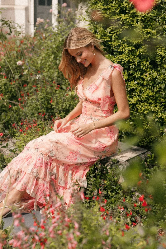 Hot Sale Items Fionna Maxi Dress - Peach Floral