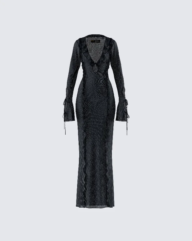 Weekend Sale Marathon Florence Black Mesh Maxi Dress