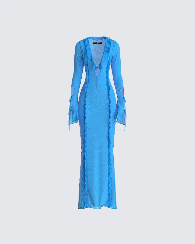 Weekend Shopping Fiesta Florence Blue Mesh Maxi Dress