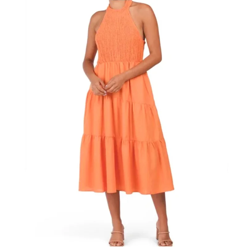 Weekend Savings Mania FORCYNTHIA Women's Linen Blend Halter Neck Tiered Midi Dress