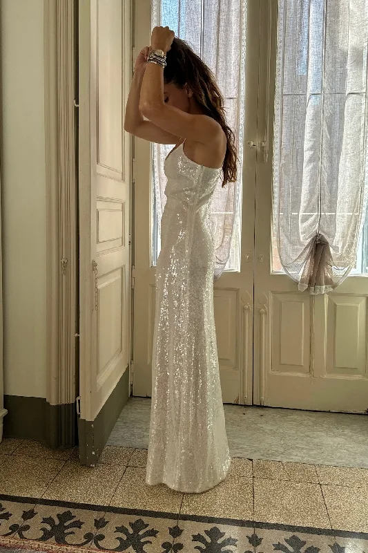 Weekend Special Shopping Event Gardenia White Sequin Maxi Dress