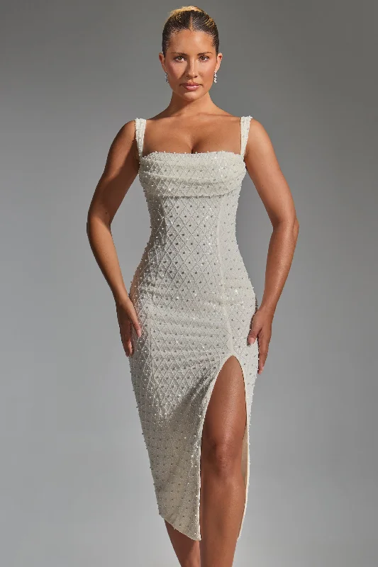 Weekend Only Sale Embellished Cowl-Neck Midaxi Dress in White