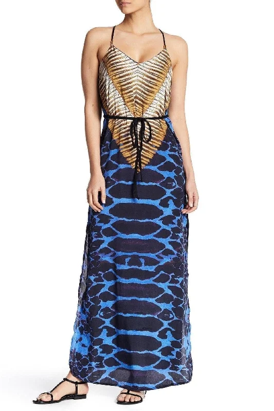 Weekend Discount Fest Printed T Back Maxi Dress with Front Pockets