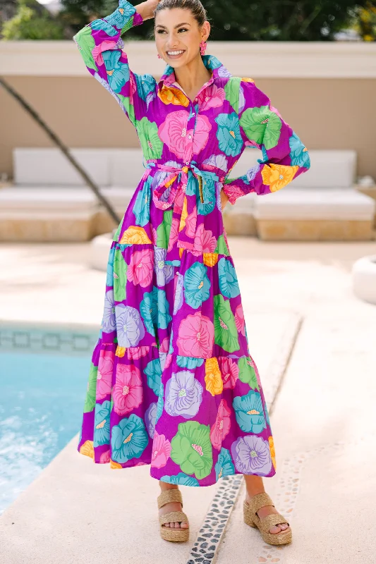Best Offers Hear You Out Purple Floral Maxi Dress