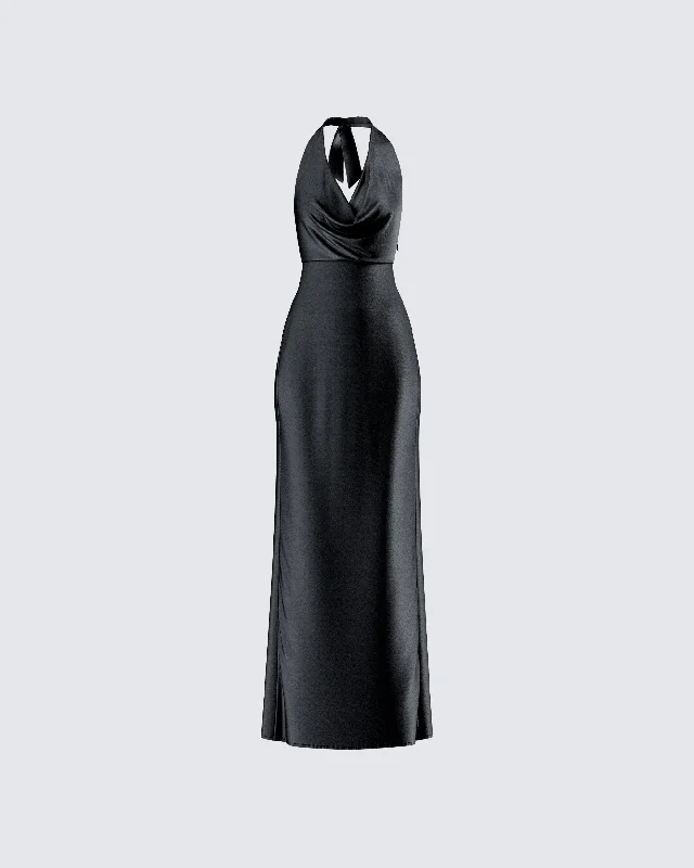 Weekend Exclusive Discounts Holly Black Satin Cowl Maxi Dress