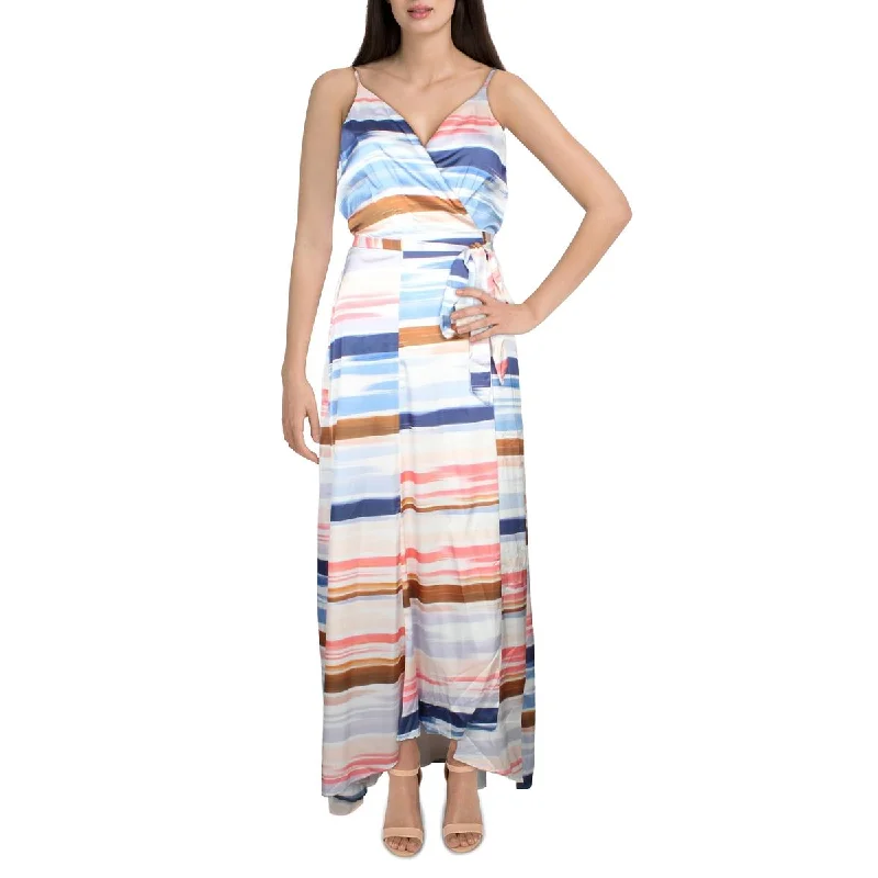 Weekend Price Slash Hutch Women's Satin Printed Sleeveless Midi Wrap Dress
