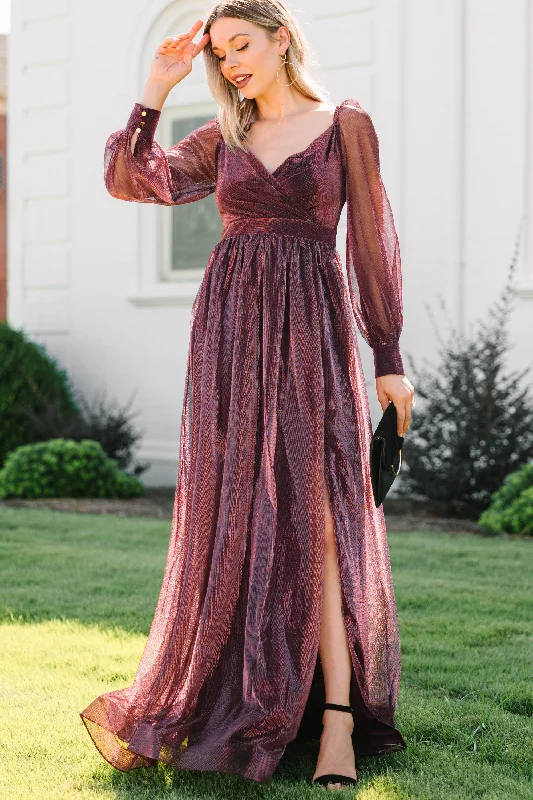 Shop & Save Big In A Fantasy World Wine Red Long Sleeve Maxi Dress