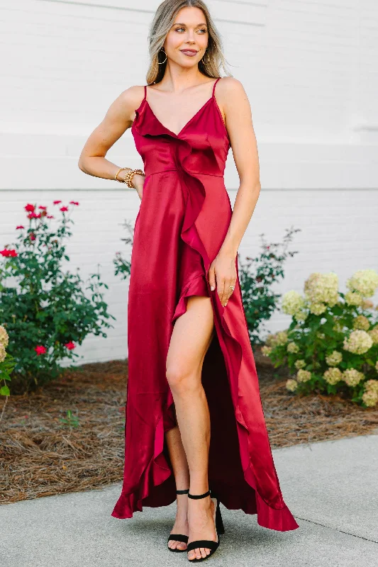 Limited Stock It's Gotta Be Love Burgundy Red Ruffled Maxi Dress