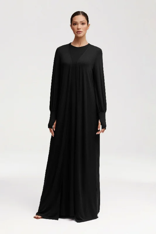 Weekend Price Drop Event Jenin Jersey Open Abaya & Maxi Dress Set - Black