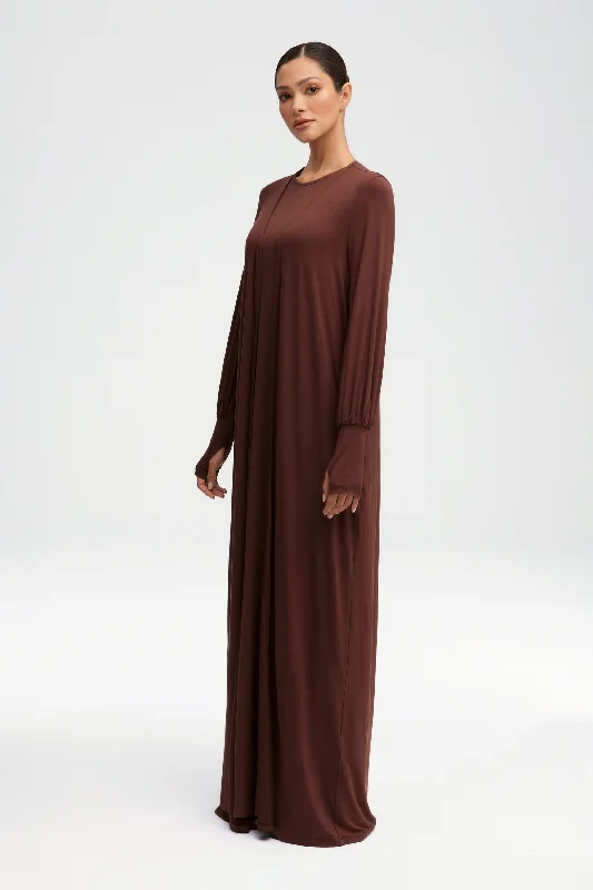 Weekend Super Sale Alert Jenin Jersey Open Abaya & Maxi Dress Set - Chocolate