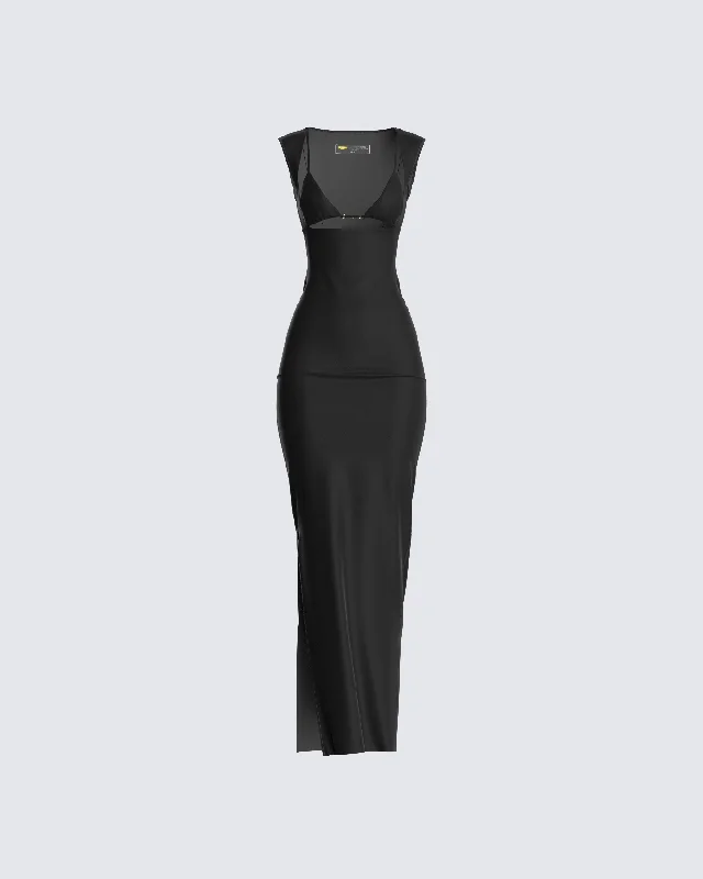 Weekend Special Jett Black Knit Cut Out Maxi Dress