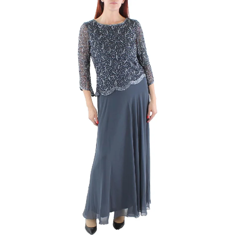 Weekend Best Deals JKara Womens Mesh Embellished Evening Dress