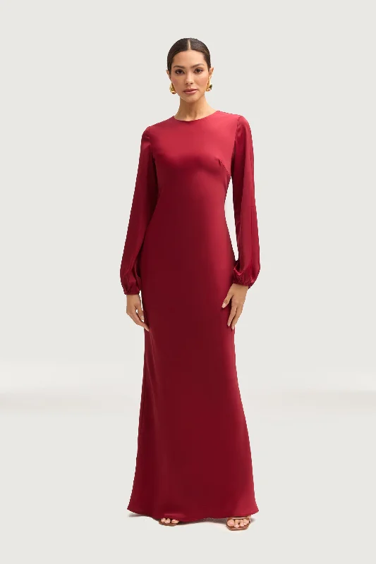 Weekend Closeout Deals Kamila Satin Maxi Dress - Maroon