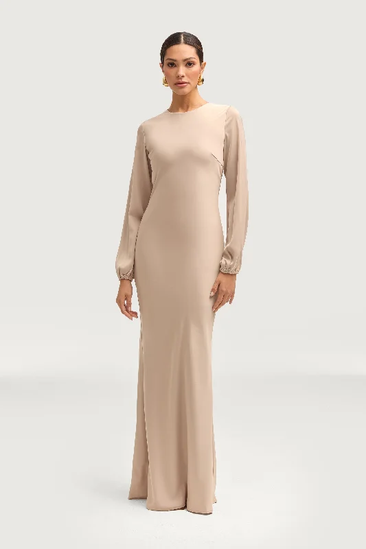 Weekend Shopping Madness Kamila Satin Maxi Dress - Stone