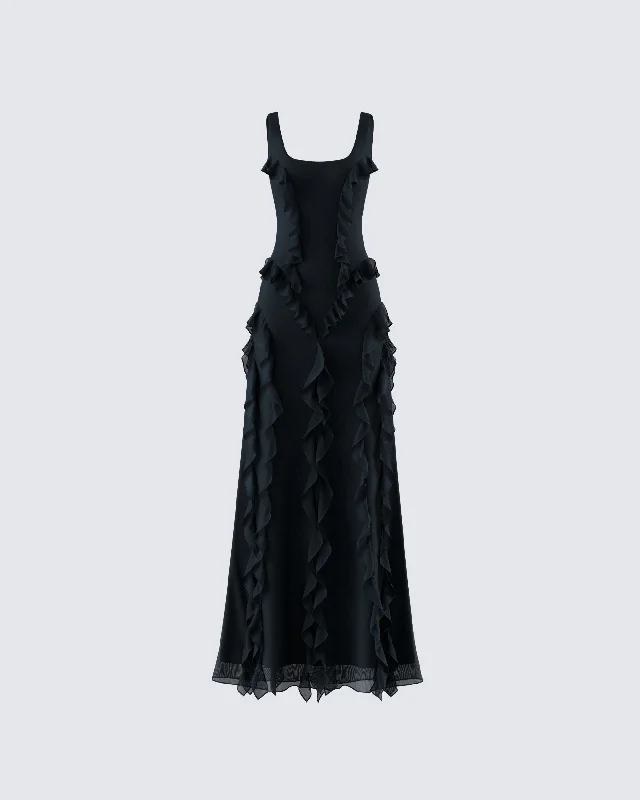 Best Price Guarantee Katelyn Black Ruffle Maxi Dress
