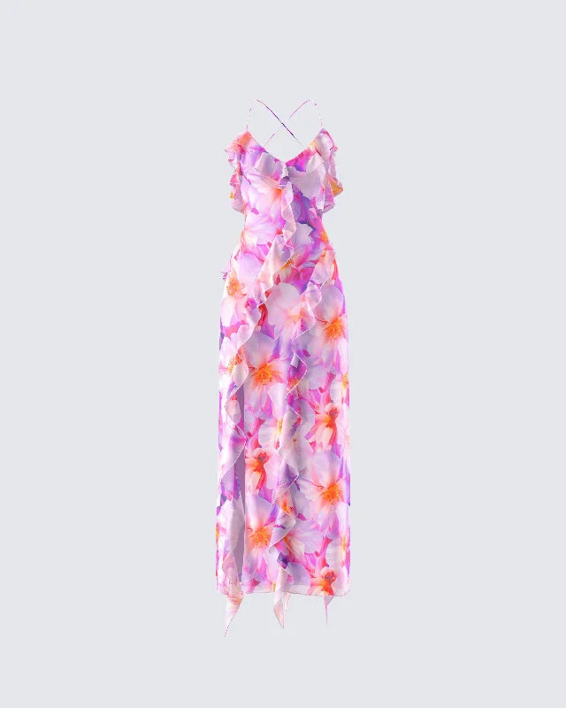 Weekend Only Steals Kenya Pink Floral Ruffle Maxi Dress