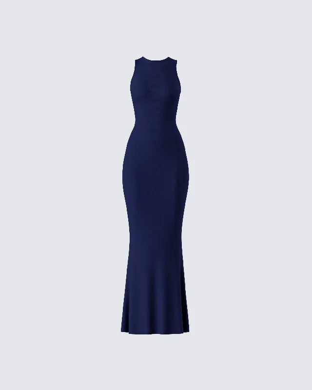 Weekend Bargain Shopping Kinny Navy Butterfly Print Maxi Dress