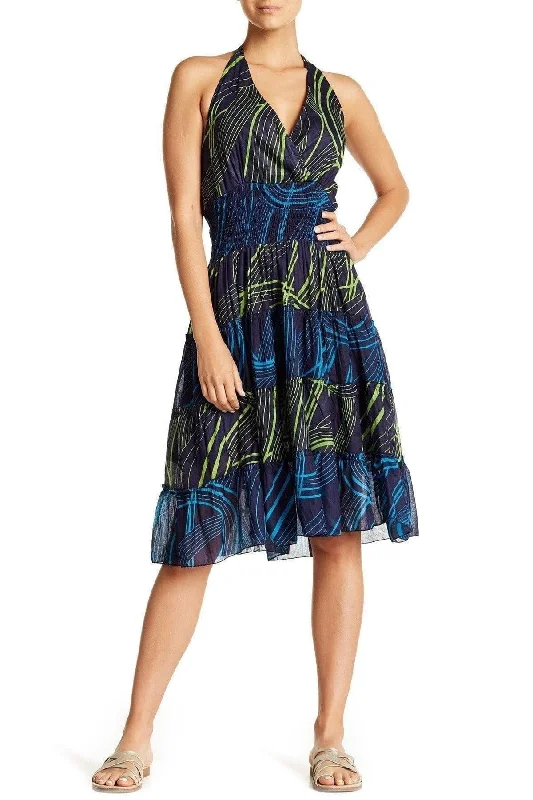 Weekend Markdown Madness La  Moda Ruffled Halter Cover-Up Maxi Dress | Backless Printed Beachwear Dress and Cover Up