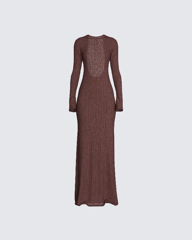 Price Slash Landis Brown Knit Maxi Dress