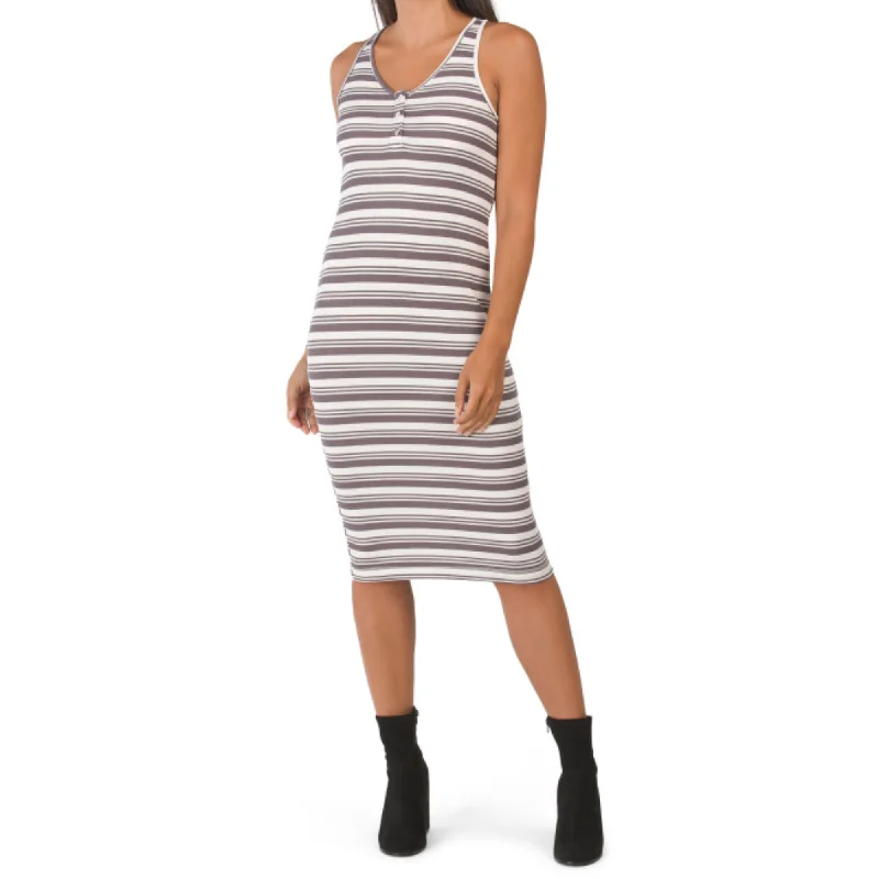 Weekend Discount Fest Laundry By Design Women's Striped Button Front V-Neck Midi Dress