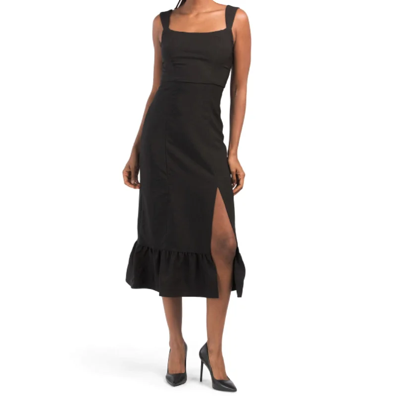 Price Slash Alert Laundry by Shelli Segal Women's Square Neck Ruffle Hem Side Split Midi Dress