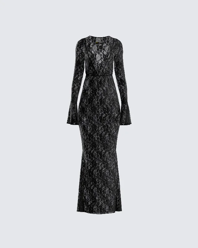 Time-Sensitive Offer Lilith Black Lace Maxi Dress