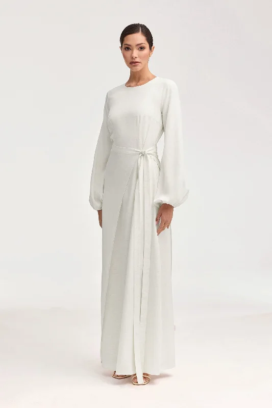 Sale of the Year Linen Maxi Dress & Wrap Skirt Set - Off White