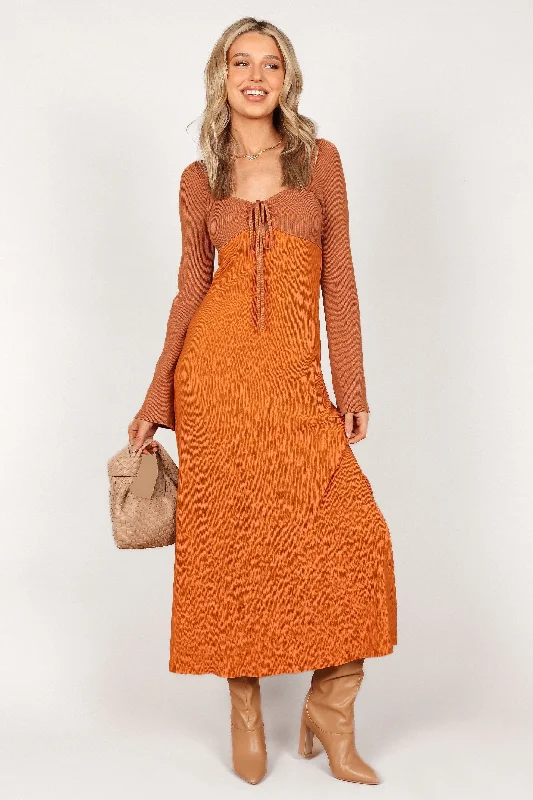 Buy More, Save More Lirique Long Sleeve Maxi Dress - Tan/Orange
