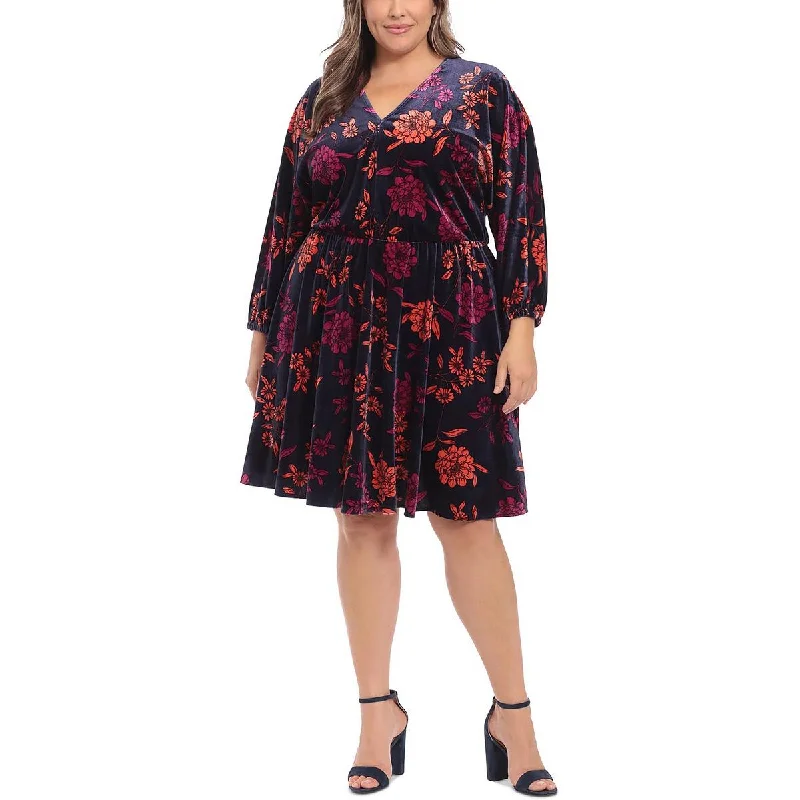 Shop & Save Now London Times Womens Plus Velvet Knee Fit & Flare Dress
