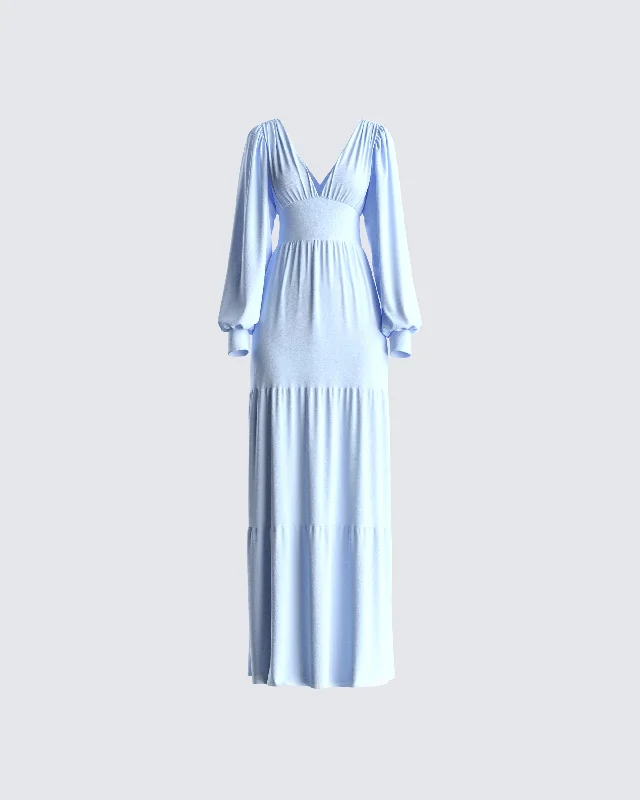 End-of-Season Sale Louise Baby Blue Tiered Maxi Dress
