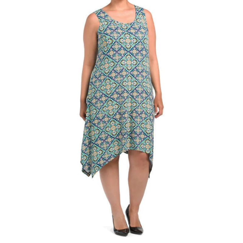 Best Prices This Week Lucky Brand Women's Plus Patchwork Print Sharkbite Hem Trapeze Midi Dress