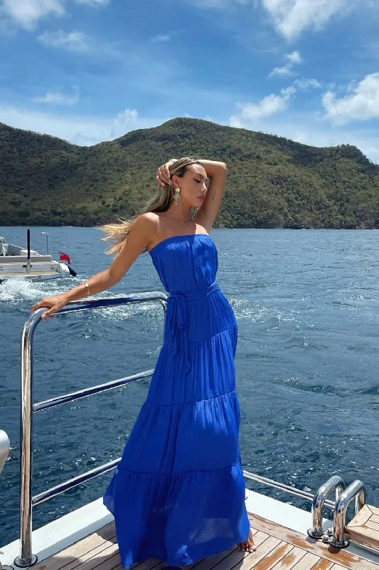 Shop & Save Luna Capri Blue Strapless Maxi Dress