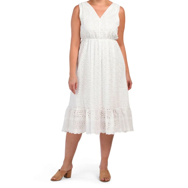 Weekend Big Savings Lungo L'arno Italy Plus Ruffle Hem Cotton Eyelet Midi Dress
