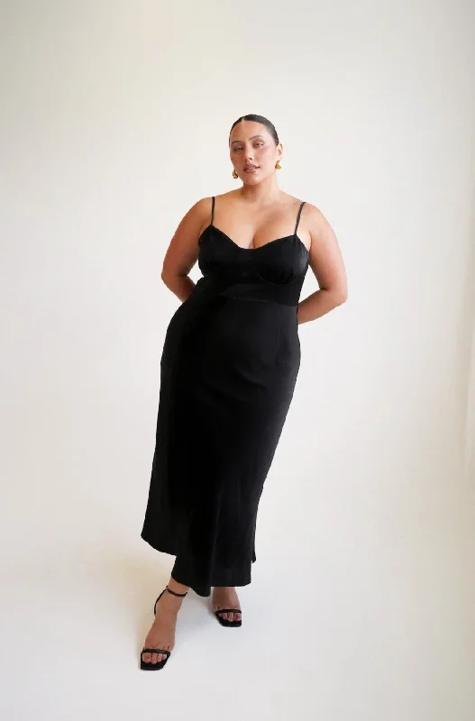 Buy More, Save More MARGOT SILKY SLIP MIDI DRESS BLACK