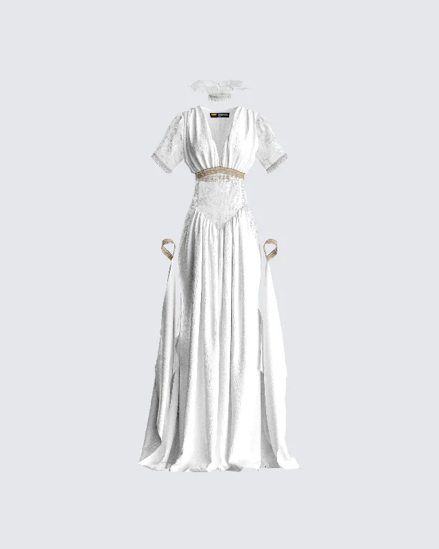 Weekend Discount Extravaganza Melora White Maxi Dress & Collar