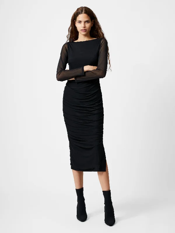 Limited Time Only Mesh Ruched Long Sleeve Midi Dress