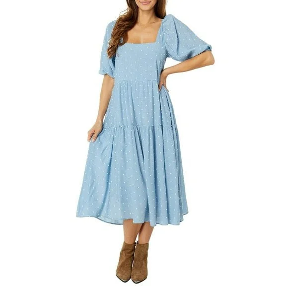 Weekend Only Deals MOON RIVER Clip Dot Cut-out Tie Closure Back Tiered Midi Dress