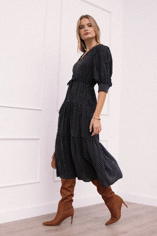 Big Savings Moscow Midi Dress - Black Polka Dot